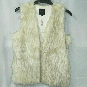 Dynamite White Tan Shaggy Beige Faux Fur Vest Jacket Womens M-L